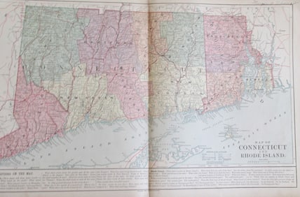 Map of Connecticut and Rhode Island 1889