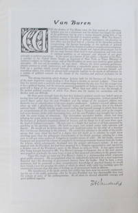 Tribute to President Martin Van Buren: Tribute to President Martin Van Buren  Print Type: Photogravure Signed: Signed in plate Date: 1907 Publisher: Bureau of National Literature & Art Dimensions: 14 x 9 3/