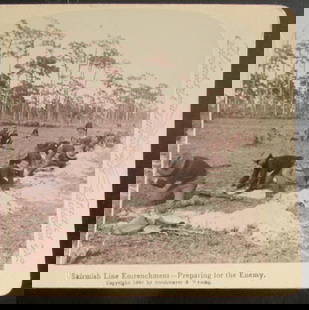 Skirmish Line Entrenchment Preparing: Skirmish Line Entrenchment Preparing for the Enemy A rare view. Theodore Roosevelt's Rough Riders Spanish American War In usually Fine Condition Dated: 1898 Subject: Spanish American War Medium: