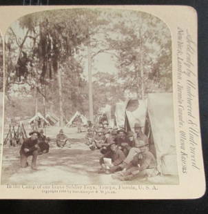 In Soldiers Camp Tampa Florida: In The Camp of Our Bold Soldier Boys Tampa Florida A rare view. Theodore Roosevelt's Rough Riders Spanish American War In usually Fine Condition Dated: 1898 Subject: Spanish American War Medium: