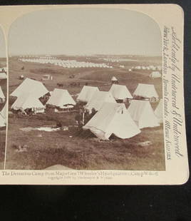 Detention Camp Major Gen. Wheelers Headquarters: Detention Camp From Major General Wheelers Headquarters, Camp Wikoff A rare view. Theodore Roosevelt's Rough Riders Spanish American War In usually Fine Condition Dated: 1898 Subject: Spanish