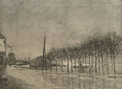 L'Inodation - Alfred Sisley: L'Inodation - Alfred Sisley This gravure is from Art Francais - Exposition d'Art decoratif ontemporain 1800 - 1885. Organisee par Madame la Cometesse Greffulhe, Presidente. Comes with copy of the orig