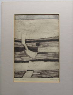Modernist Abstract  Etching - Signed Illegibly: Modernist Abstract Etching - Signed Illegibly Print Type: Etching Signed: Illegibly Date: 19th/20th century Dimensions: 10 x 7" SS Condition Report: Matted. Very