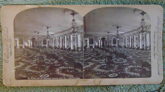 Parlor of the Grand Union Hotel: showing the parlor of the Grand Union Hotel in Saratoga New York. C1890s. Charles Bierstadt 1819 - 1903. Stereoscopic Photographer and view publisher. C. Bierstadt. Studio Niagara Falls, NY. Portrait