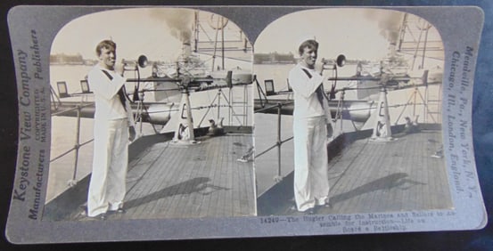 A Bugler Calling Marines & Sailors on a Battleship