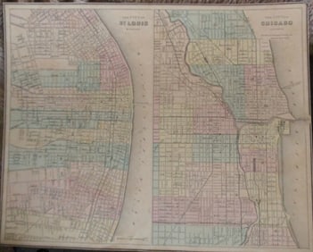 Hand colored Map of Chicago & St. Louis