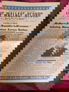 The Wallace Record - George Wallace: The Wallace Record - Stand Up For America Wallace For President Movement Gaining Momentum Across Nation Extremely Rare. Dated: 1968 Volume/No: Vol 1 No. 6 Size: 8 pages Publisher: George Wallace