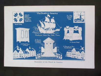The Dutch In America: The Dutch in America Original teaching card. Text on verso with information. Dated: c 1930 - 1940's Publisher: Superior Eduction Assoc. Condition Report Very Good Plus Subject References: 111F