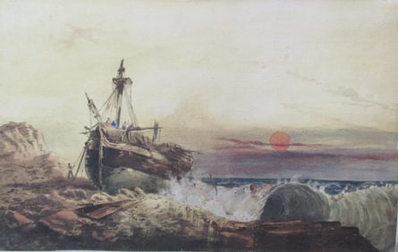 Ship Marooned On Shore 19th Century