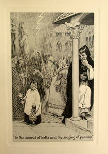 To The Sound of Bells and the Singing of Psalms: To The Sound of Bells and the Singing of Psalms From Revolt of the Angels - Anatole France. Artist: Frank Cheyne Pap? 1878 - 1972 Print Type: Half-tone with plate mark Signed: In plate Date: