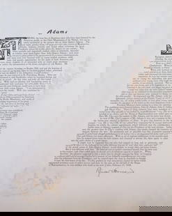 Tribute To President John Quincy Adams: Tribute To President John Quincy Adams by Bingr Hermann - Commissioner of General Land Office Large Folio. With Color Side Remarks Print Type: Engraving Signed: In the plate Date: