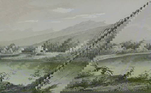 Bitter Root River Near Fort Owen: Bitter Root River Near Fort Owen - US Pacific Railroad Expedition Plate LXVI, taken from the 12th volume, Part I, of the Report of the United States Pacific Railroad Expedition and Surveys (USPRR)