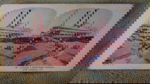 Loading A Mississippi Steamer - Stereograph