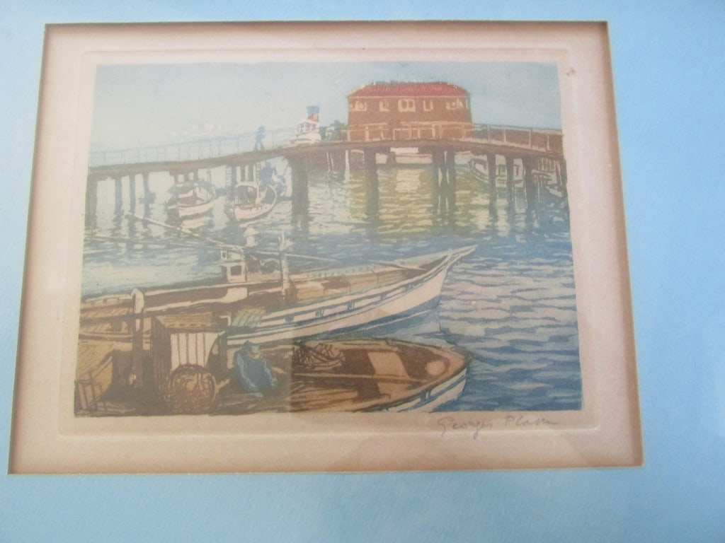 Georges Plasse (1878-1948): Blue Harbor Artist: Georges Plasse Print Type: Etching Aquatint Signed: l/r "Georges Plasse" Dimensions: SS 7 x 5" Provenance: Hill House - The C