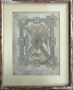 Book of Kells- Symbols of Four Evangelists: Book of Kells Manuscript Page Facsimile of Book of Kells manuscript. Artist: Unknown Dimensions: SS 12 1/2 x 9 1/2" Provenance: National Bank of Ir