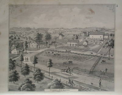 Residence of P. E. Sanford - Warwick NY: Residence of P. E. Sanford - Warwick, NY A view of 19th century Residence & Farm. Artist: F. W. Beers Print Type: Lithograph Date: 1875 Or