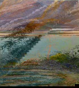 Scotland Mountain Lake - Edwin Earp (1851-1945): Scottish Mountain Lake A Scottish watercolor. Artist: Edwin Earp - 1851 - 1945 Medium: Watercolor Date: 19th/20th century Signed: E. M.
