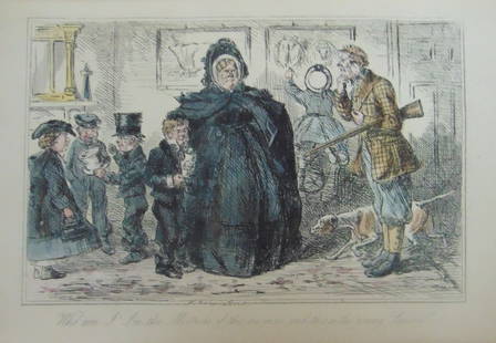 Who Am I - I'm the Mistress of thie Ere House: Who Am I - I'm the Mistress of this ''Ere 'ouse - And This Is The Young Squire  John Leech was a pivotal figure in British caricature and illustration during the Victorian era. Renowned for his work i