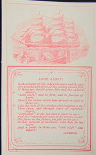 Look Aloft - Lawrence - Clipper Ship: Look Aloft - Lawrence - Clipper Ship Verso of card is blank. Victorian Card - Rare Dated: 19th Century Type Lithograph Size: 4 3/4 x 3 1/2" Condition Report Very Good Pl
