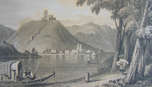 Early Engraving of Town & Lake of Lugo  Italy