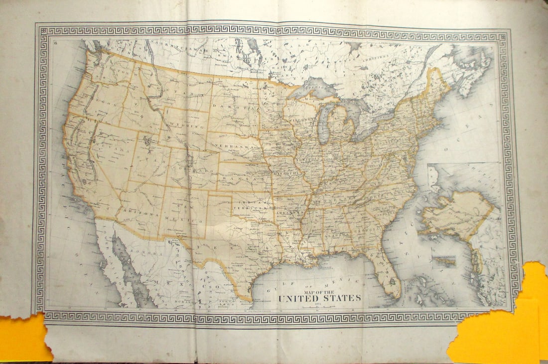 Beers Map of the United States - Rare: Beers Map of the United States Showing state boundaries at a time when Oklahoma was still Indian Territory, the Dakotas were one state, and Seward's Folly, otherwise known as Alaska