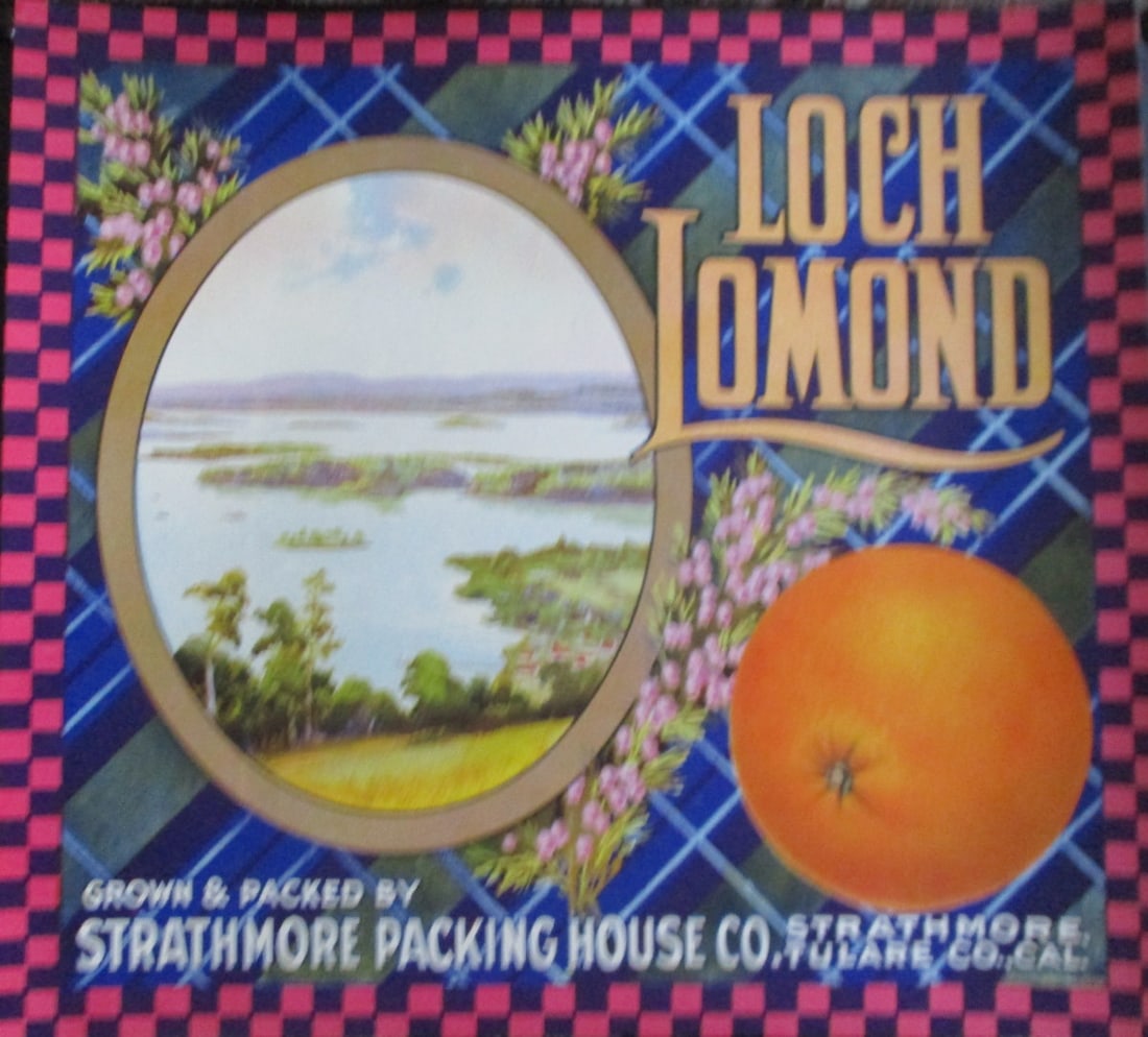Loch Lomond Oranges - California Advertising: Loch Lomond California Oranges A California Orange Fruit Box side label. Wonderful bright colors. Print Type: Chromolithograph Date: Circa 1925<