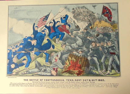 The Battle of Chattanooga, Tennessee 1863: The Battle of Chattanooga, Tennessee November 24th and 25th 1863 Artist: After Currier and Ives Print Type: Halftone Stencil Hand Colored Engravings Date: N.D. Dimensions: 10 3/