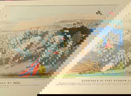 Surrender of Port Hudson, LA July 8th, 1893: Surrender of Port Hudson, LA July 8th, 1893 Artist: After Currier and Ives Print Type: Halftone Stencil Hand Colored Engravings Date: N.D. Dimensions: 10 3/4 x 15" Subjec