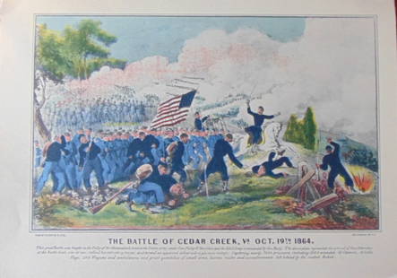 The Valley of Cedar Creek, Va 1864 Currier & Ives: The Battle of Cedar Creek, Va Oct 19th, 1864 Artist: After Currier and Ives Print Type: Halftone Stencil Hand Colored Engravings Date: N.D. Dimensions: 10 3/4 x 15"<