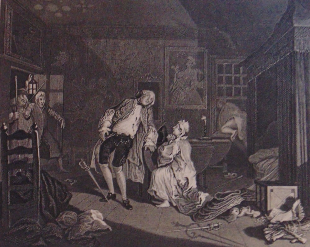 Marriage A La Mode #5 - William Hogarth: Marriage A La Mode #5 - William Hogarth Death of the Earl Artist: After Willaim Hogarth Print Type: Engraving Date: nd Dimensions: 12 x 8" Condition Report: Ve