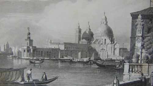 Early Engraving of The Dogana Da Mare Italy