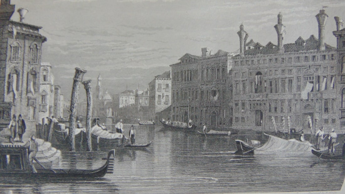 Early Engraving of Lord Byron's Palace Italy: Early Engraving of Lord Byron's Palace Italy Artist: Samuel Prout Print Type: Engraving Date: C1830 Origin: British Dimensions: 4.1/2 x 7 3/4" Provenance: