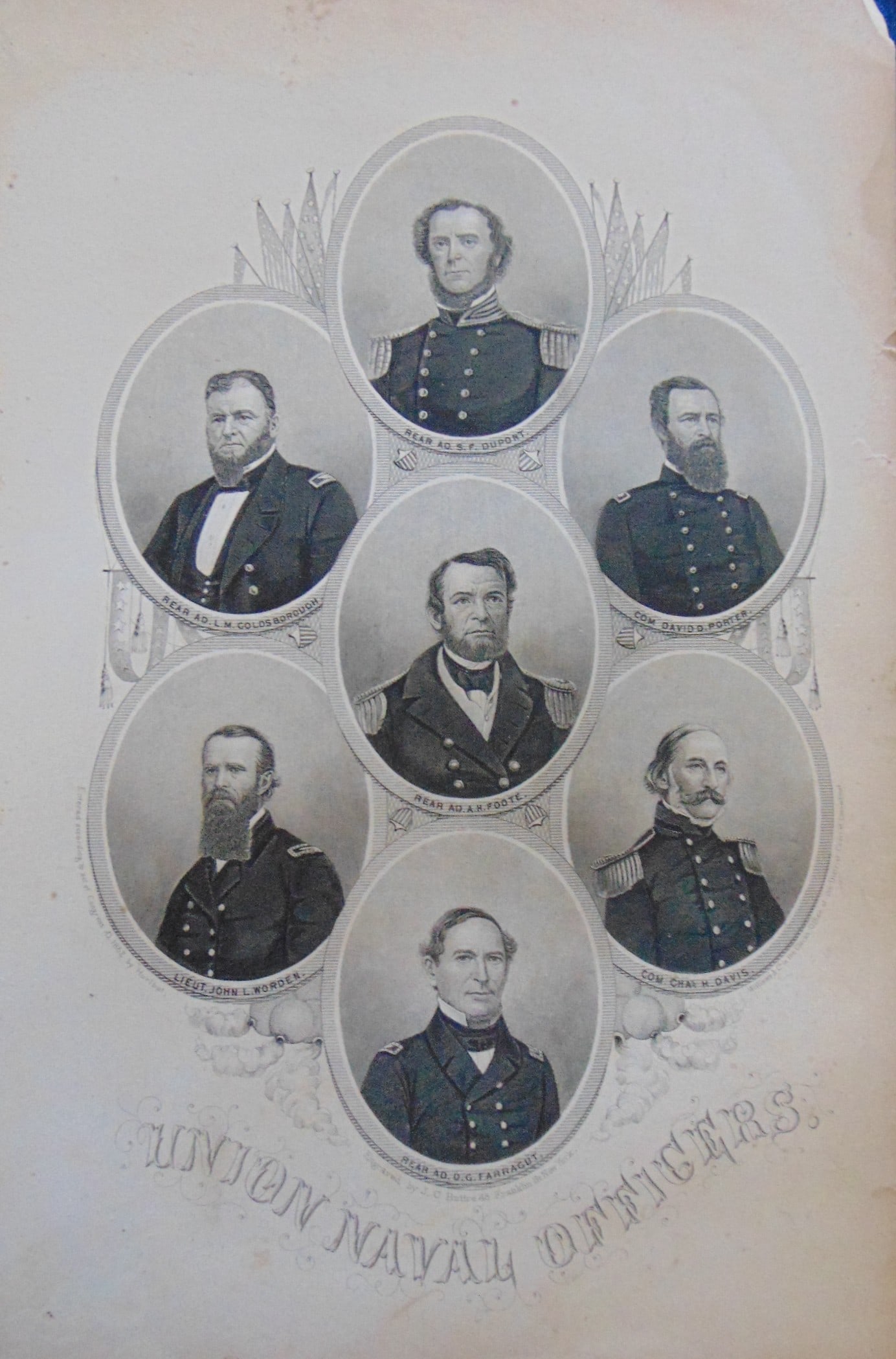Union Naval Officers (Civil War): Union Naval Officers (Civil War) During The Civil War. Earlier engraving. Print Type: Engraving Date: 1862 Dimensions: 9 1/2 x 5 1/2" Condition Report: