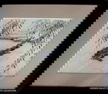 Chikuto Nakabayashi - 1776 - 1853: Black Bird Under Willow Tree A mastery of a Japanese tranquil picture in a naturalistic form. A singular black bird quietly rests under flowing weeping willows. Nakabayashi Chikuto, originally