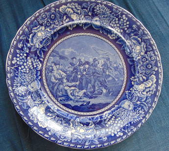 De Soto's Discovery of the Mississippi 1541: De Soto's Discovery of the Mississippi 1541 Beneath Its Muddy Waters De Soto Found His Grave Date/Period: 19th century /Early 20th Type: Blue & White - Flow Blue Dimensions: 10" Notes & Literature 