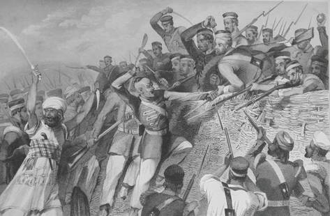 Attack of the Mutineers on The Redan Battery: Attack of the Mutineers on The Redan Battery at Lucknow Rare Print Type: Engraving Date: Circa 1860 Publisher: London Printing & Publishing Co. Dimensions: 11 x 7.5" Provenance: Hill House Print