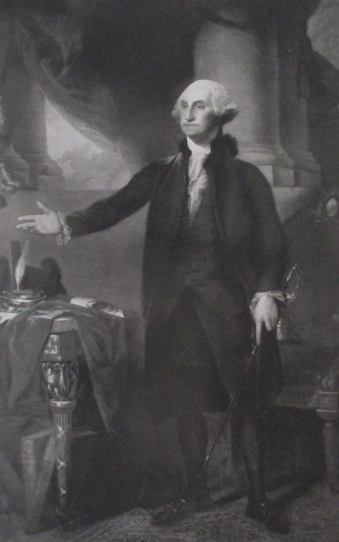 President George Washington - Gilbert Stuart: George Washington Large Folio. Plate 14 1/2 x 9 1/2" - Print 19 1/2 x 15 1/2". Artist: Gilbert Stuart Print Type: Gravure with Plate Mark & Remark