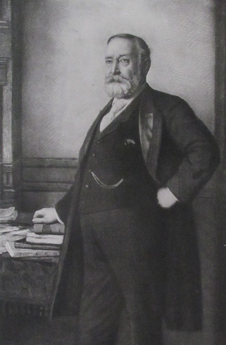 Portrait Benjamin Harrison - Eastman Johnson: President Benjamin Harrison Large Folio. Plate 14 1/2 x 9 1/2" - Print 19 1/2 x 15 1/2". Artist: Jonathan Eastman Johnson Print Type: Gravure with Pl