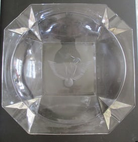 Large Etched Eagle & Ball Ashtray