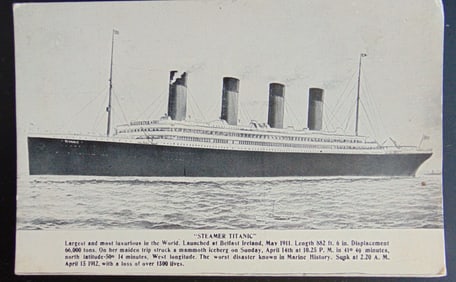 Steamer Titanic (RMS) Postcard Noting Tragedy
