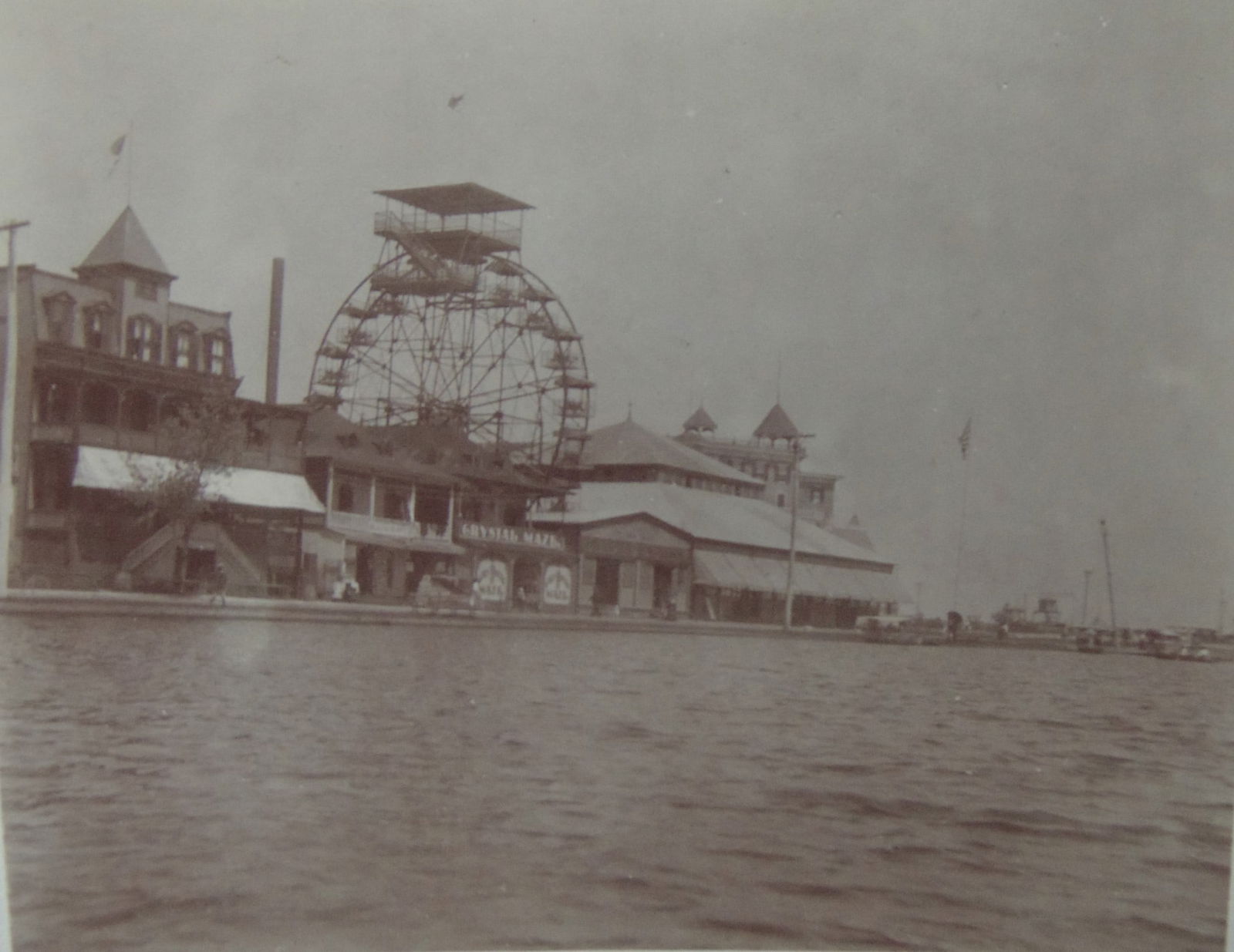 Crystal Maze - Asbury Park NJ c 1910: Shows Pier with Amusments - Photograph of Asbury Park New Jersey Shows the Crystal Maze and the Ferris Wheel Observation Deck. Extremely Rare Photographer: Unknown Dated: Circa 1910<