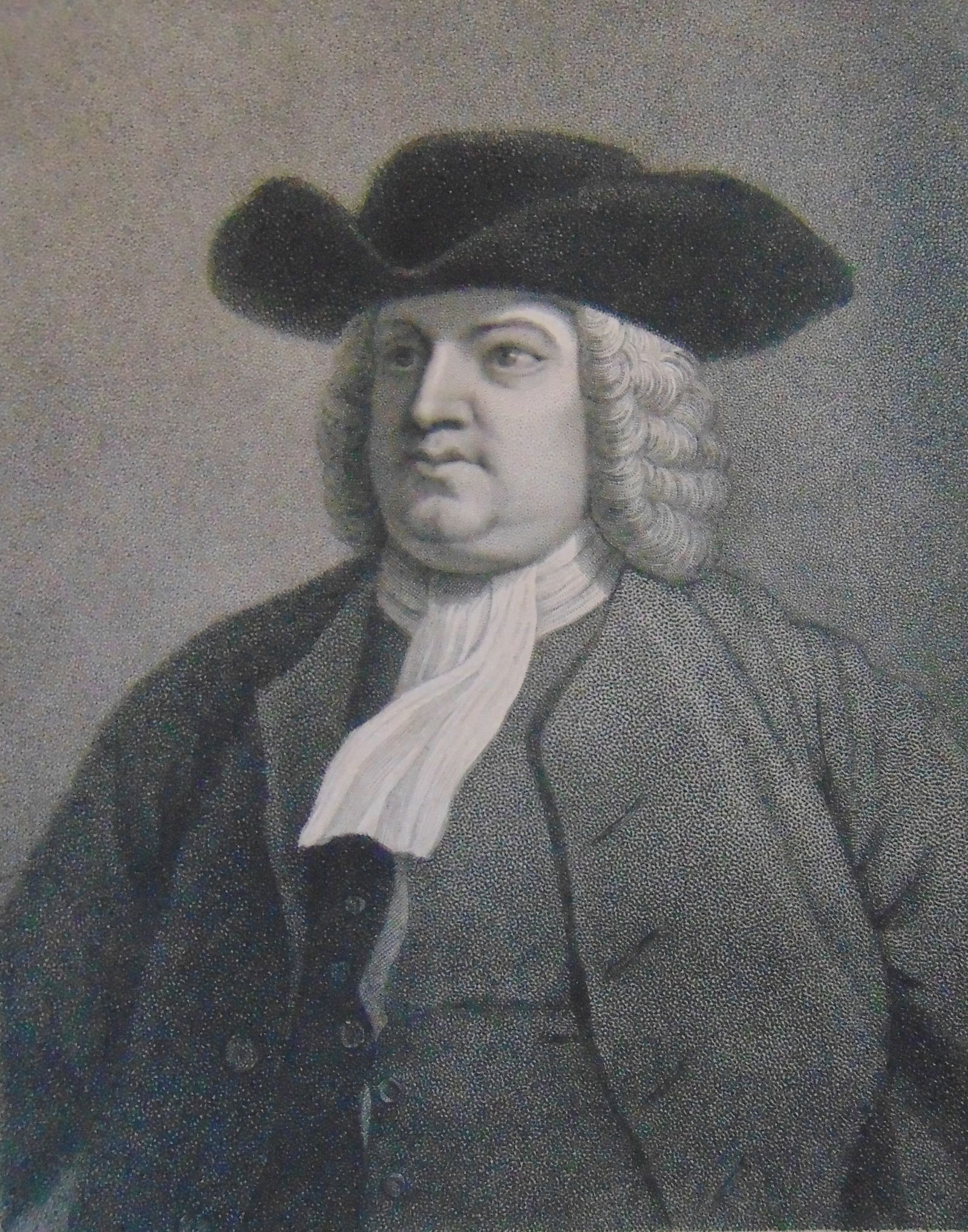 Early Print of William Pen: Early Print of William Pen After the Picture by J. Hall & Benjamin West. William Penn (1644-1718) was an English Quaker leader and advocate for religious freedom who oversaw the founding of the Ameri