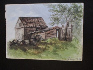 Farm Barn Scene Watercolor