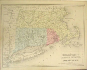 Map of Massachusetts, Rhode Island & Connecticut +