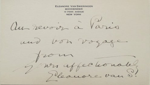Eleanor Van Sweringen Hand Written Card plus Book