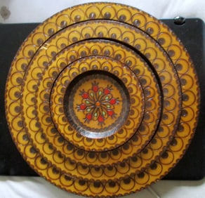 Folk Art Carved Polychrome Nested Trays