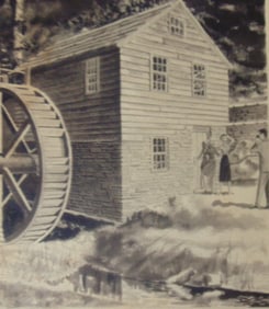 Maurice Harvey (1928-2019) - Barn with Waterwheel