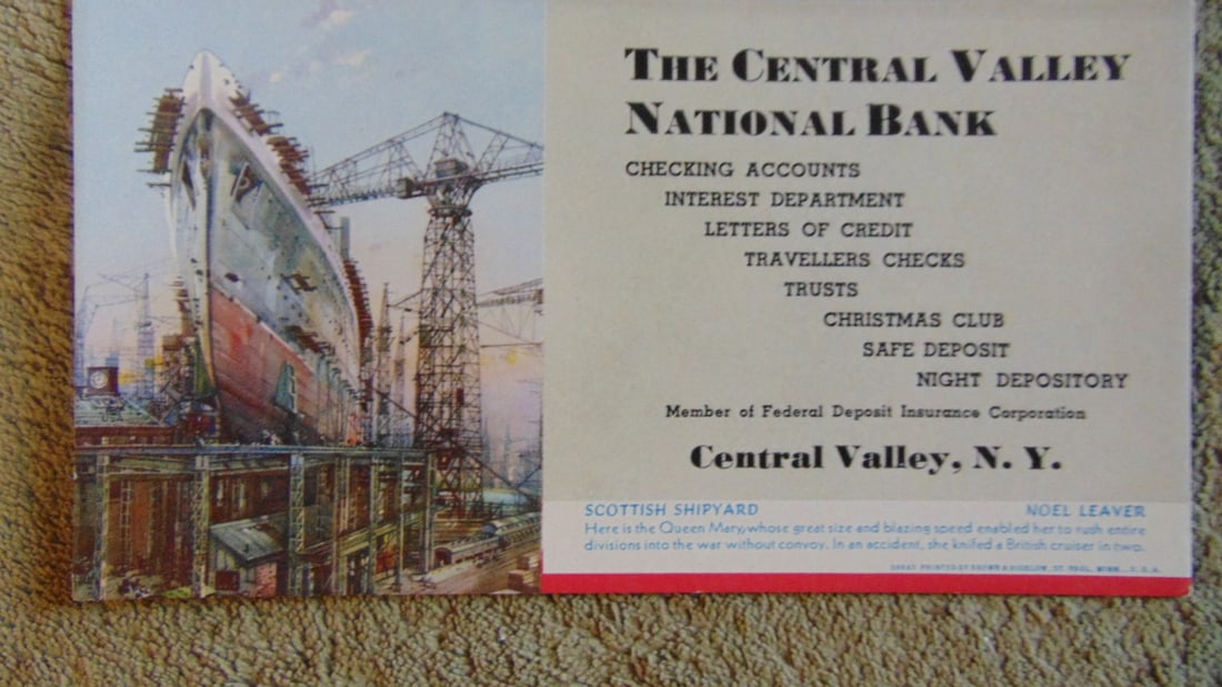 Scottish Shipyard - Noel Leaver Blotter: Scottish Shipyard - Noel Leaver Blotter Type: Ink Blotter Advertiser: Central Valley National Bank Product: Advertising Blotter :Maker: Brown and Bigel