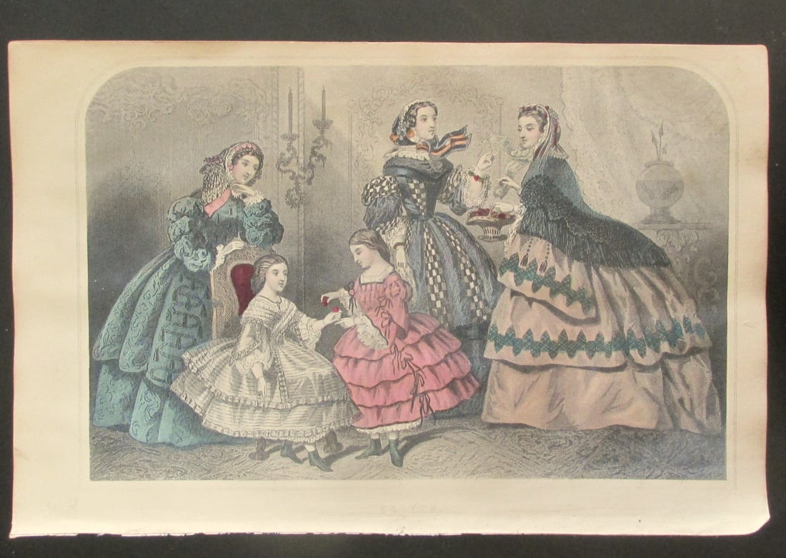 Easter - Hand colored engraving: Easter Print Type: Hand Colored Engraving Date: c1859 Dimensions: 9 x 6 Condition Report: Good plus. Subject References: 15