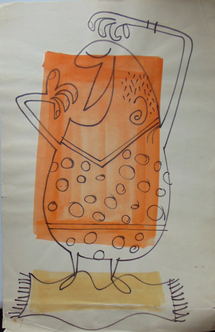 Albert Aquino (American) Orange Man: Orange Man on Yellow Carpet Noted Children's book Illustrator and Humpty Dumpty Magazine. Also contributed to numerous magazines such as Field and Stream of the period and did a